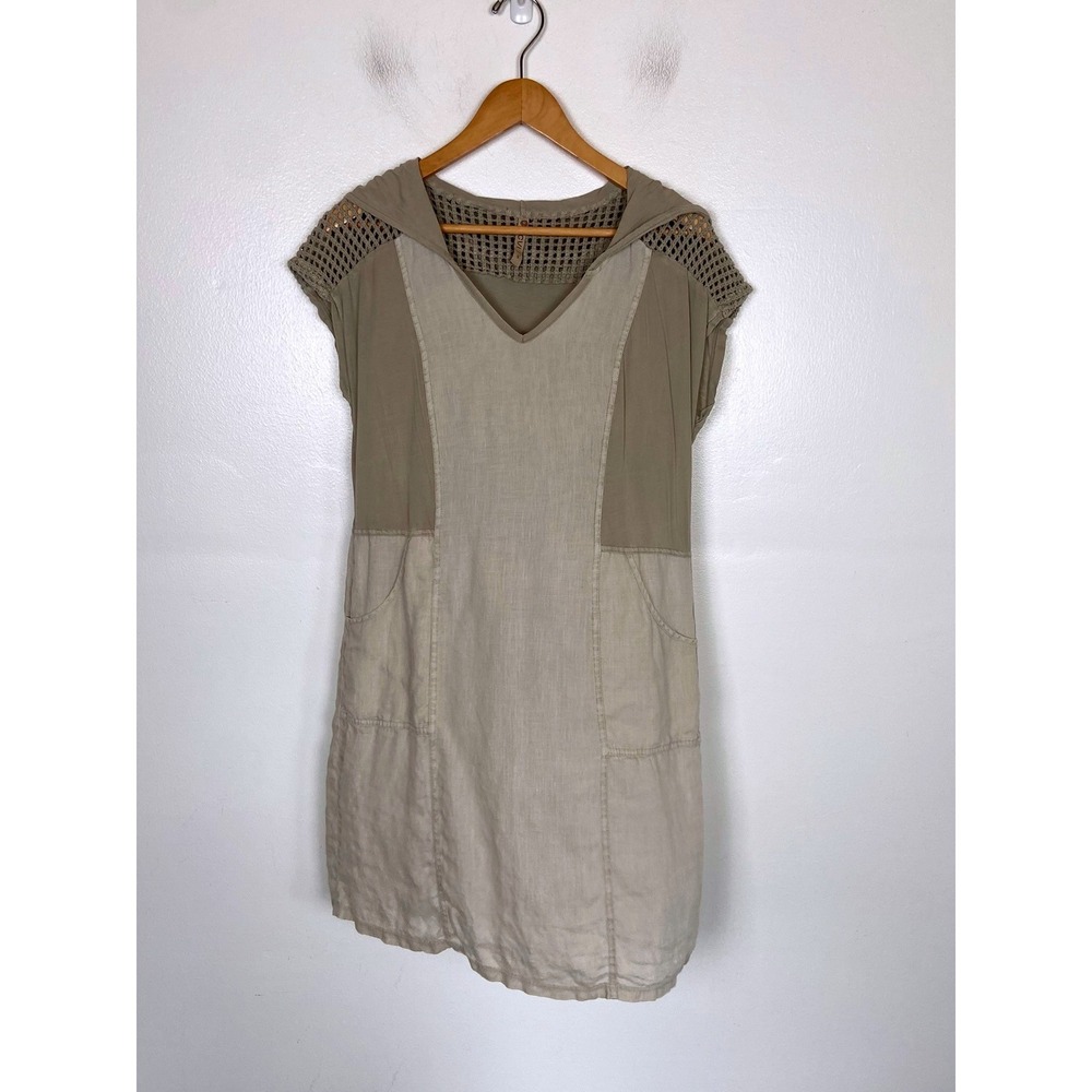 XCVI Hooded Mini Dress Size S Cream Crochet Pockets Beach Short Sleeves - Picture 3 of 13